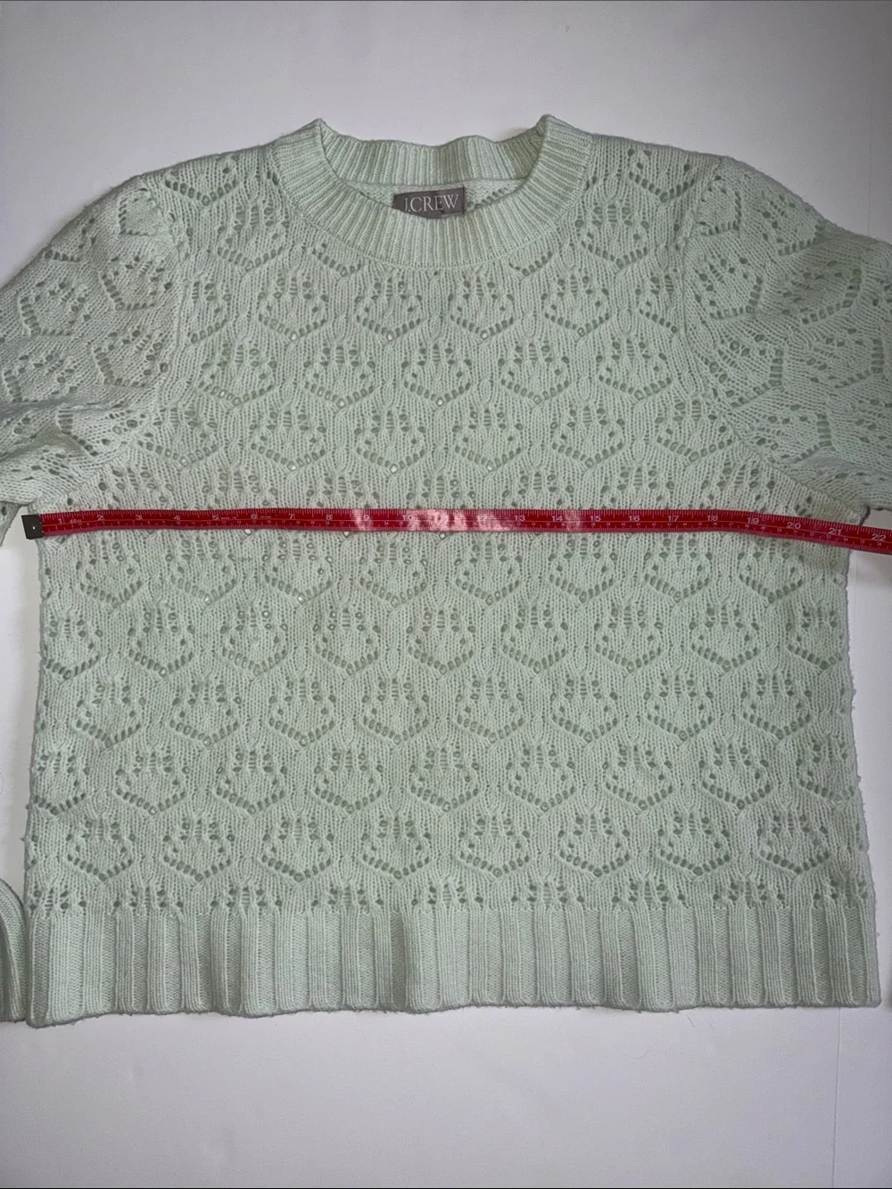 J.Crew 100% Merino Wool Pointelle Knit Sweater Mint Green Wide Sleeves Large
